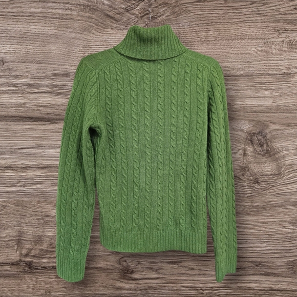 J Crew Vintage Green Angora Cashmere Wool Rayon Turtleneck Cable Knit Sweater L - Picture 2 of 10